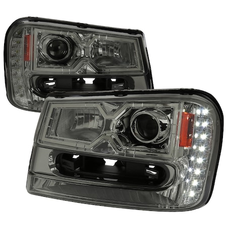 Spec-D Tuning 02-09 Chevrolet Trailblazer Projector Headlights- Smoke 2LHP-TBLZ02G-V2-RS